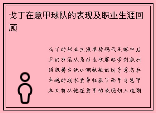 戈丁在意甲球队的表现及职业生涯回顾
